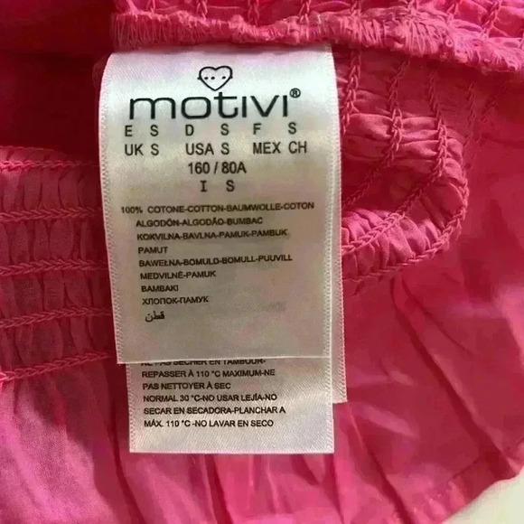 NWT italy MOTIVI PINK! 100% cotton cropped smocked top w/open shoulder - Picture 6 of 9